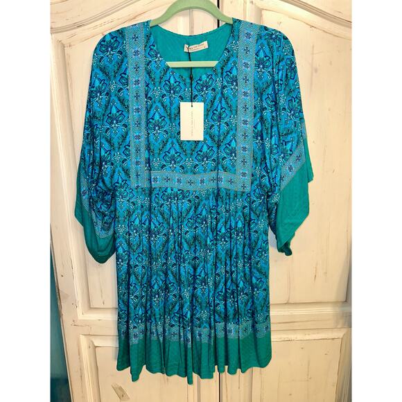 NWT SPELL DESIGNS & THE GYPSY COLLECTIVE TURQUOISE JEWEL TUNIC DRESS EMERALD XS - Picture 2 of 13
